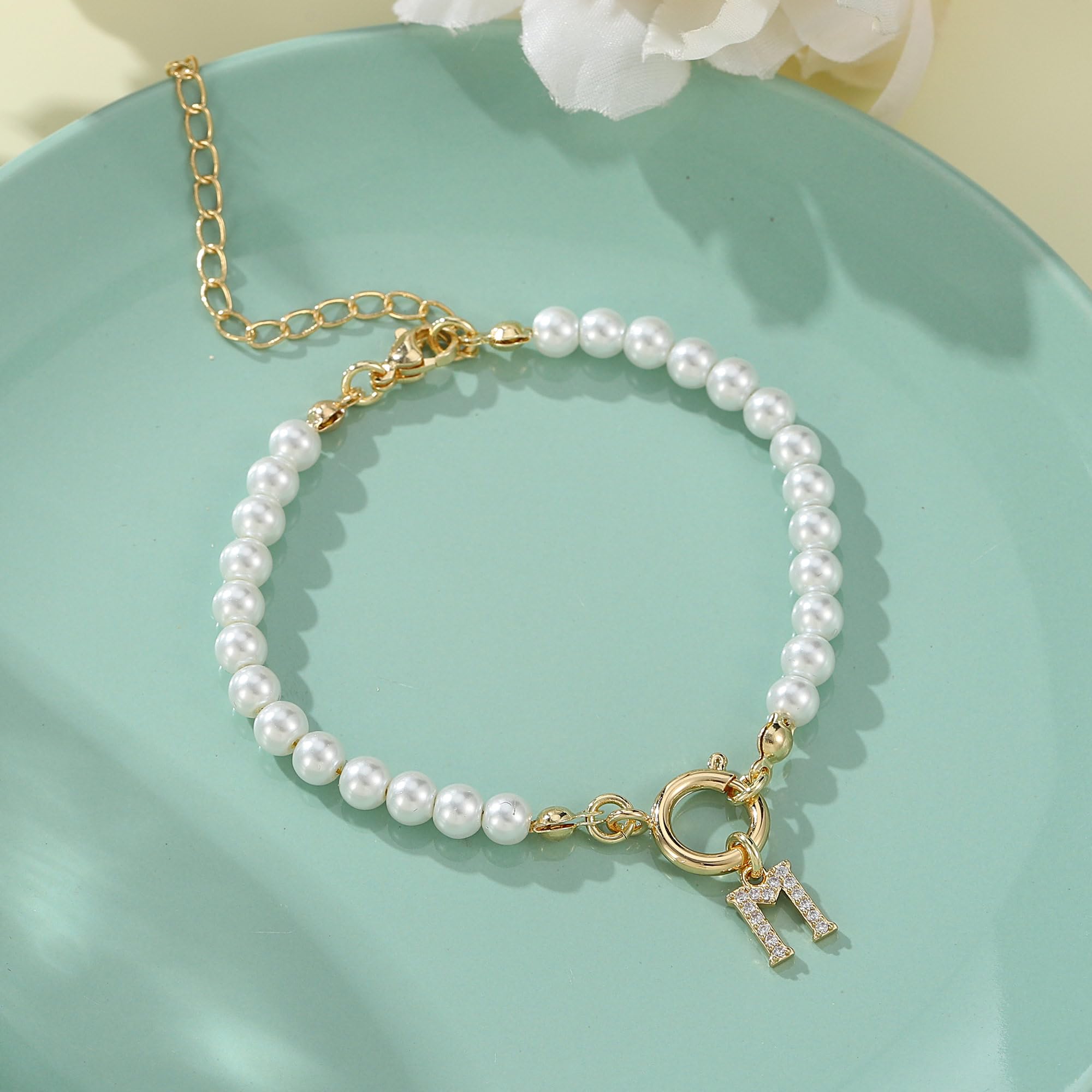 2024 Trendy Toggle Clasp Initial Bracelet for Women - A-Z Letter Pendant & 6mm Pearl Jewelry Gift - Image 44