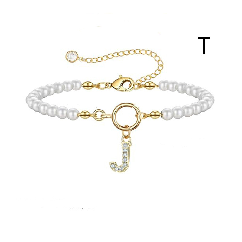 2024 Trendy Toggle Clasp Initial Bracelet for Women - A-Z Letter Pendant & 6mm Pearl Jewelry Gift - Image 46