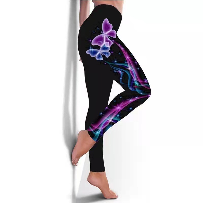 Women's Butterfly Printed Yoga Pants - Breathable Skinny Fitness Leggings