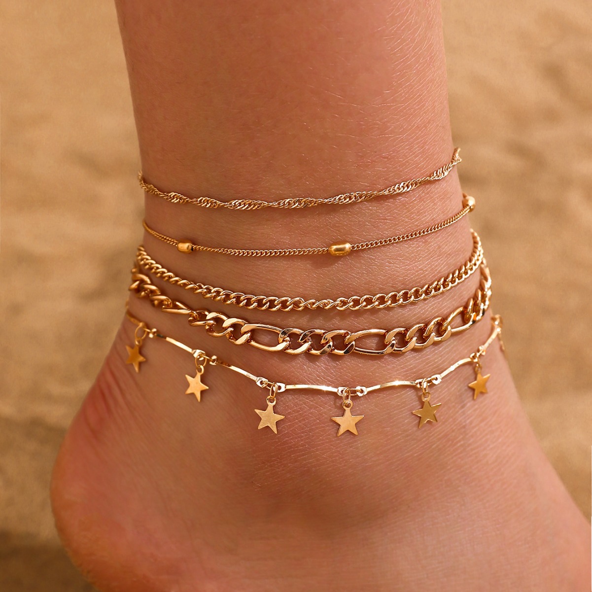 Alloy Anklet Hemp Flowers Chain Set - 5 Stunning Pieces for Stylish Accessory Lovers - Image 5