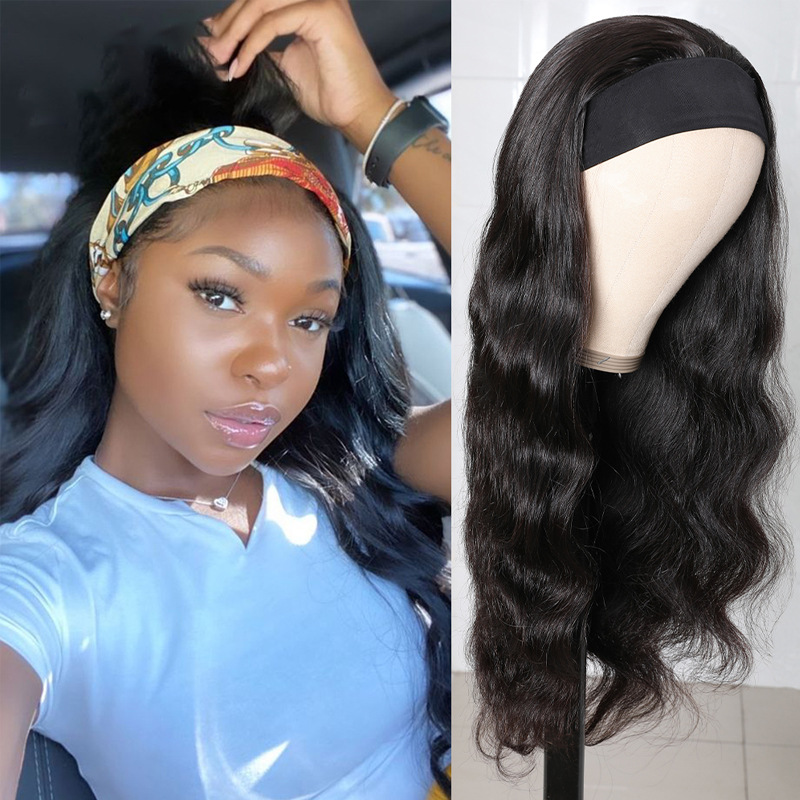 Long Black Curly Hair Synthetic Headgear with Mid-section Big Waves