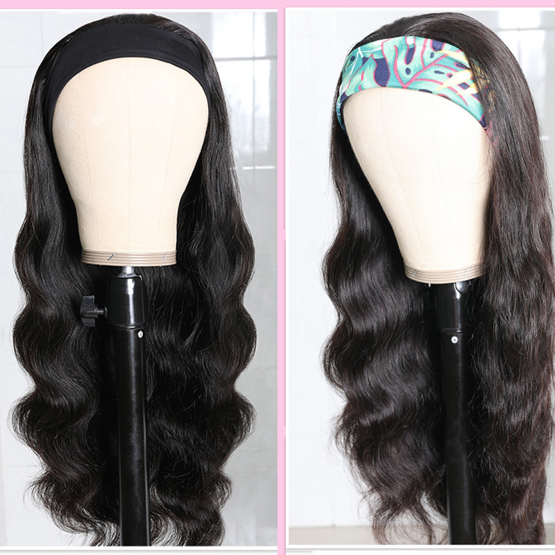 Long Black Curly Hair Synthetic Headgear with Mid-section Big Waves - Image 2