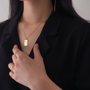 925 Sterling Silver Gold Square Pendant Necklace - Elegant & Stylish Jewelry