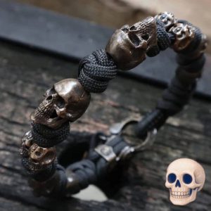 Stylish Halloween Skull Jewelry Premium Paracord Bracelet for Men - Handmade Punk Hiphop Woven Accessory