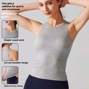 Europe and America Cross-Border Yoga Vest for Women - Ribbed Running Top with Chest Pad for Tight Fitness