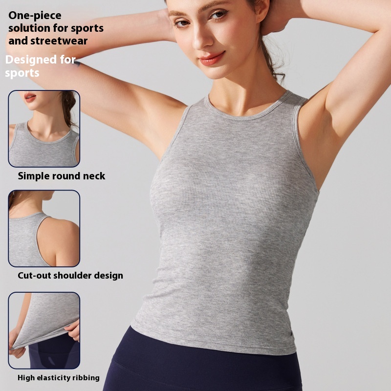 Europe and America Cross-Border Yoga Vest for Women - Ribbed Running Top with Chest Pad for Tight Fitness