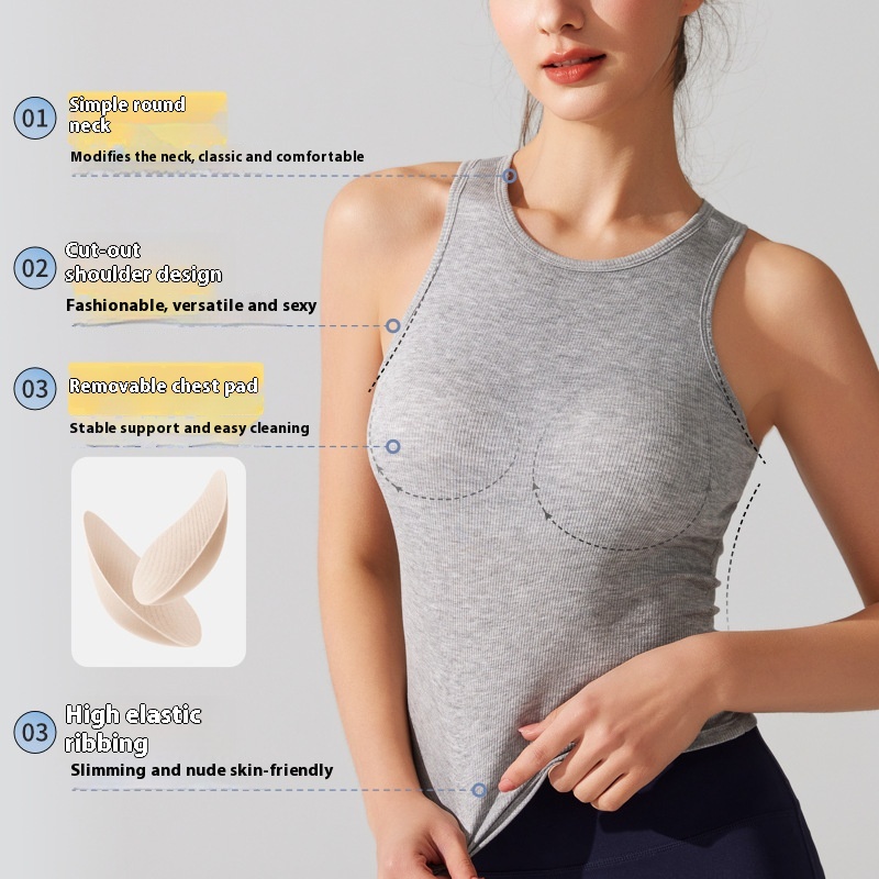 Europe and America Cross-Border Yoga Vest for Women - Ribbed Running Top with Chest Pad for Tight Fitness - Image 2