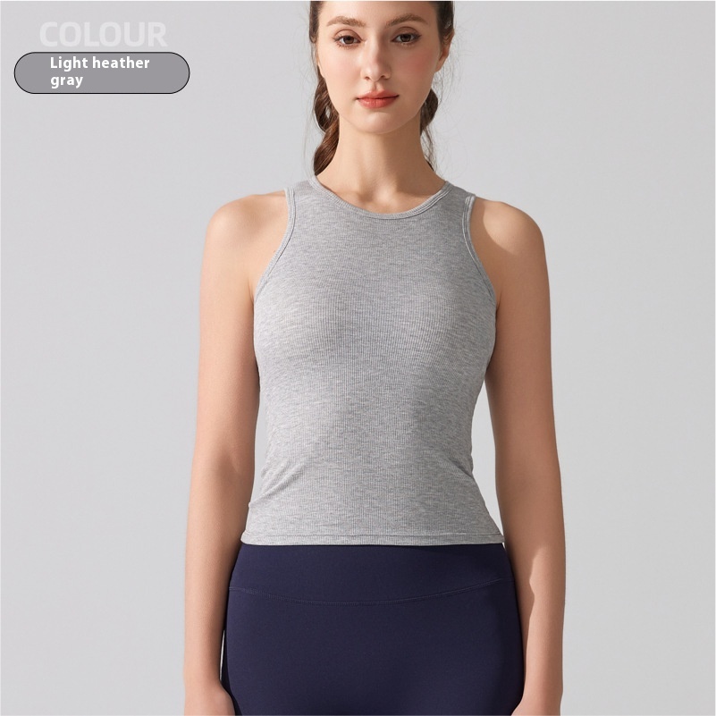 Europe and America Cross-Border Yoga Vest for Women - Ribbed Running Top with Chest Pad for Tight Fitness - Image 6