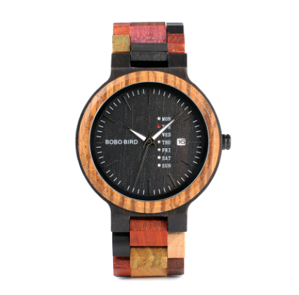 Unique Quartz Men's Casual Wooden Watch with Week Calendar for Garden Lovers