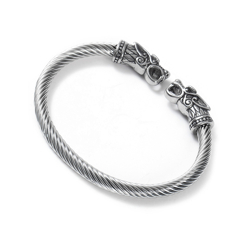 Asgard Grey Wolf's Head Torc Bracelet - Handcrafted Elegance and Style - Image 2