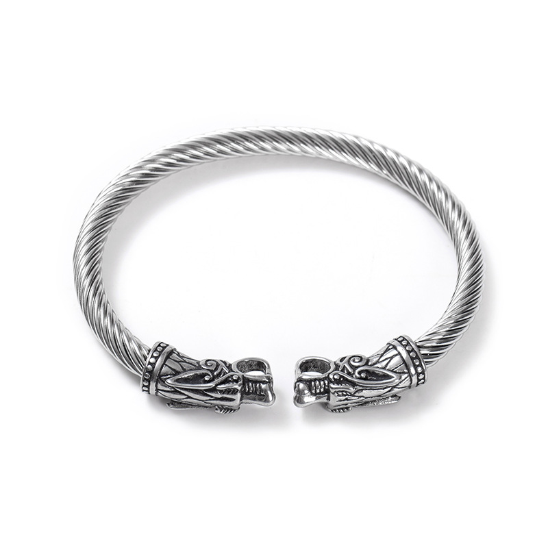 Asgard Grey Wolf's Head Torc Bracelet - Handcrafted Elegance and Style - Image 4