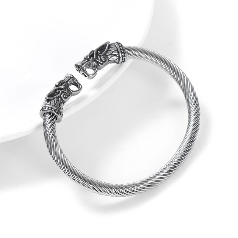 Asgard Grey Wolf's Head Torc Bracelet - Handcrafted Elegance and Style - Image 5