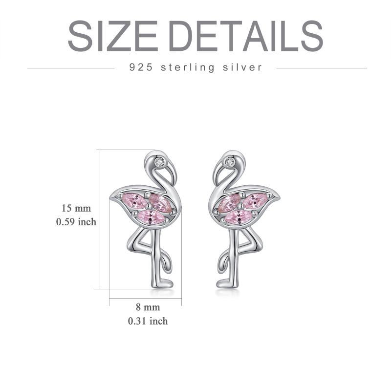 Stunning Pink Flamingo CZ Stud Earrings in White Gold Plated Sterling Silver - Image 5