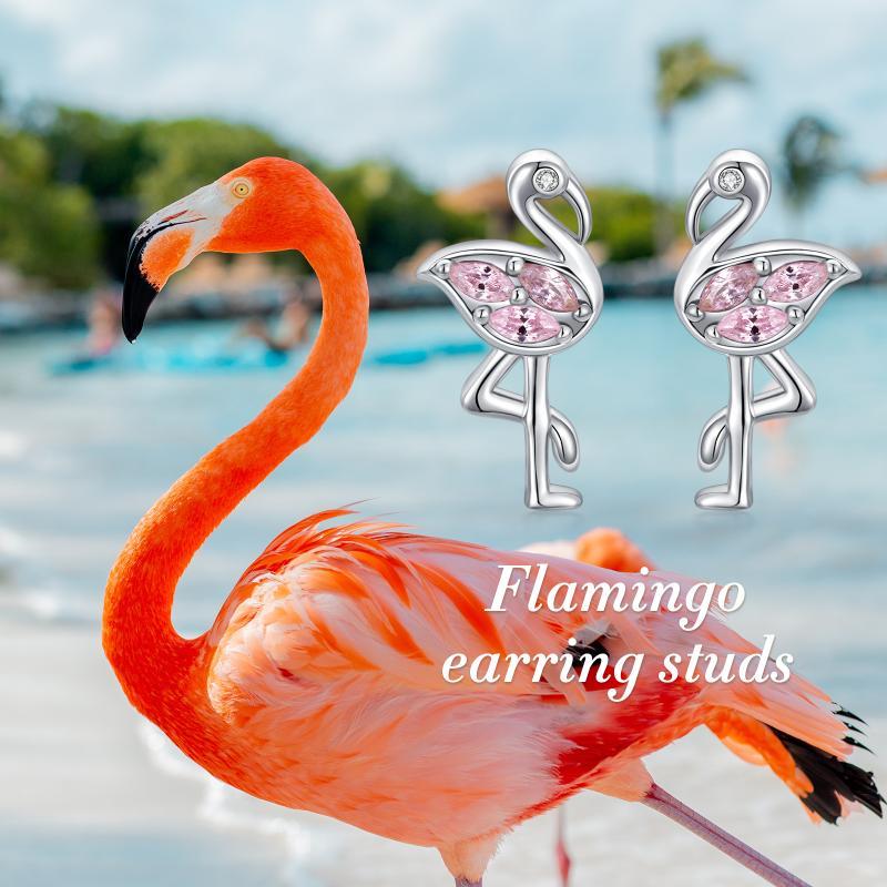 Stunning Pink Flamingo CZ Stud Earrings in White Gold Plated Sterling Silver - Image 6