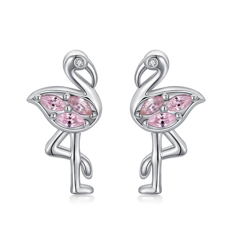 Stunning Pink Flamingo CZ Stud Earrings in White Gold Plated Sterling Silver - Image 7