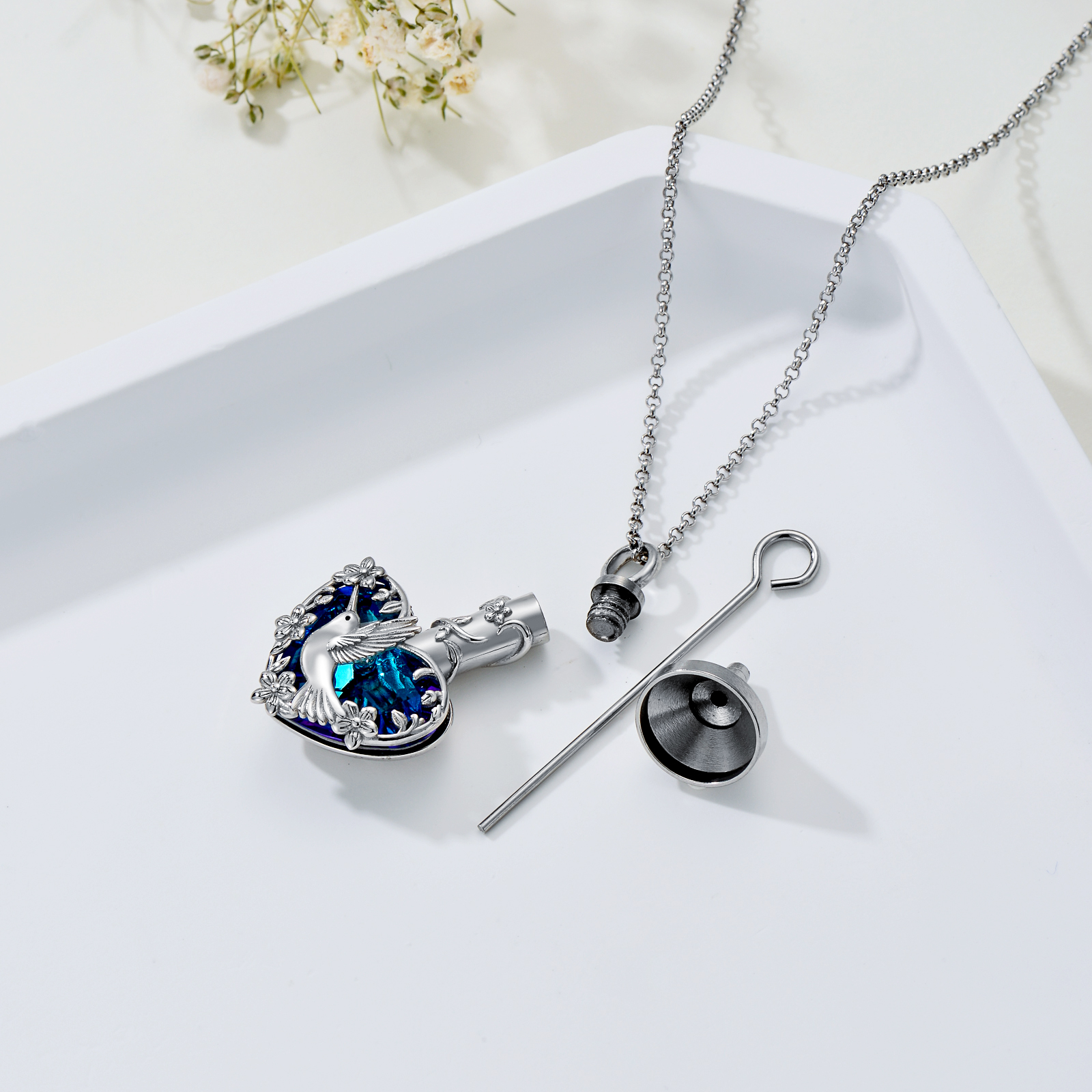 Sterling Silver Crystal Hummingbird Urn Necklace - Elegant Keepsake Jewelry - Image 3
