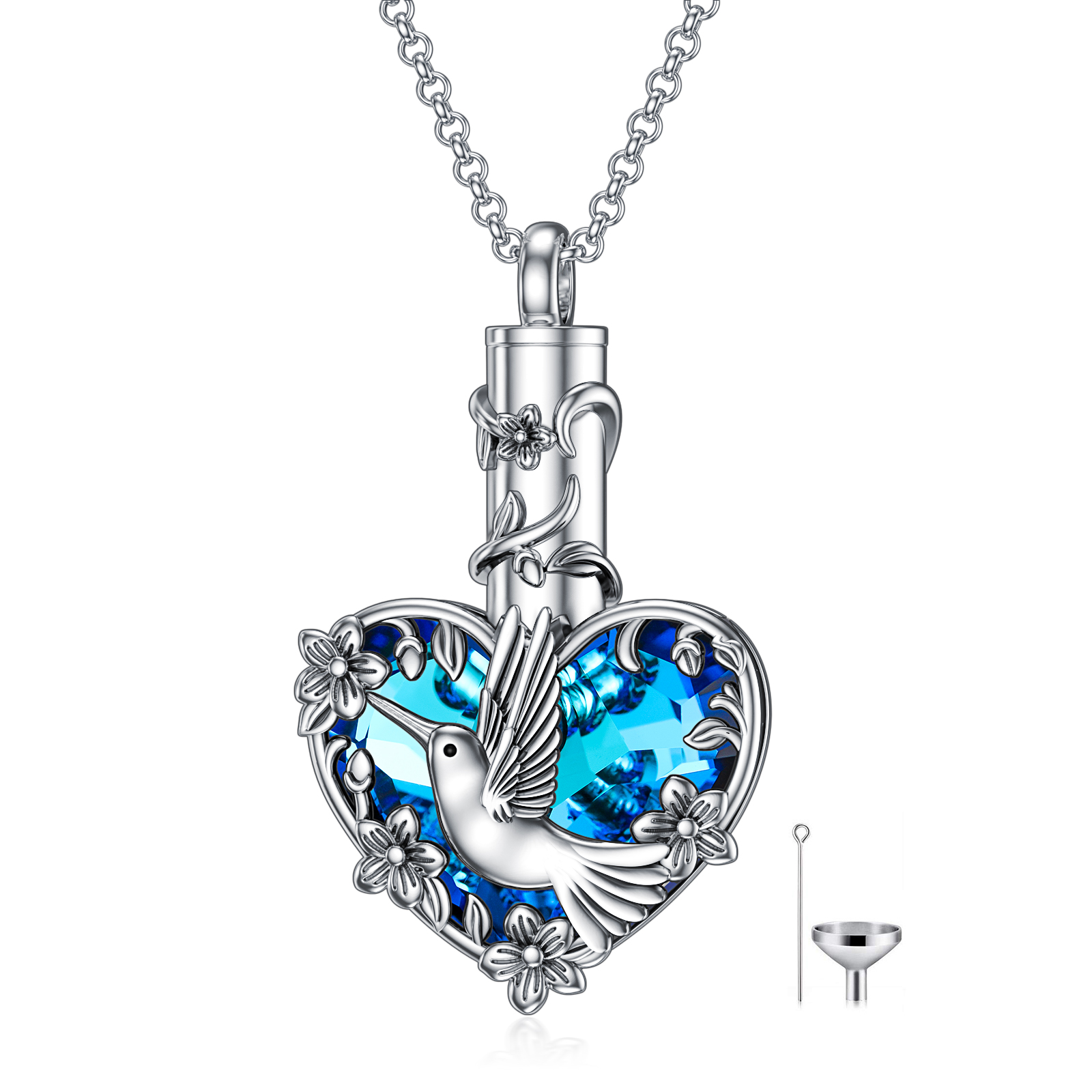 Sterling Silver Crystal Hummingbird Urn Necklace - Elegant Keepsake Jewelry - Image 6