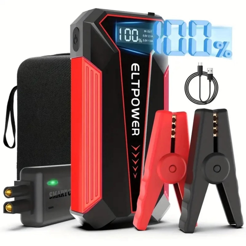 20000mAh Car Jump Starter Power Bank with Dual USB Fast Charging & Red LED Light