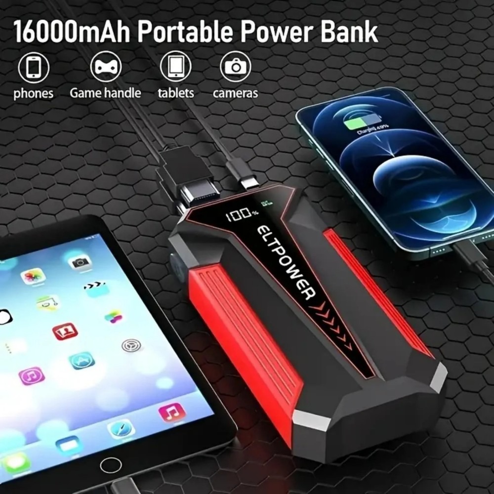 20000mAh Car Jump Starter Power Bank with Dual USB Fast Charging & Red LED Light - Image 3