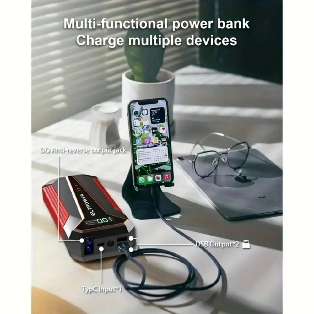 20000mAh Car Jump Starter Power Bank with Dual USB Fast Charging & Red LED Light - Image 4