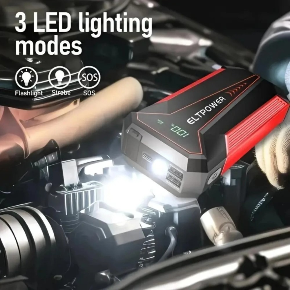 20000mAh Car Jump Starter Power Bank with Dual USB Fast Charging & Red LED Light - Image 5