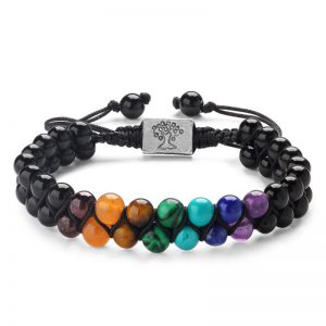 Stylish 6mm 7 Chakra Stone Bead Yoga Meditation Bracelet - Healing Crystal Double Layer Natural Gemstone Beaded Anxiety Relief for Women