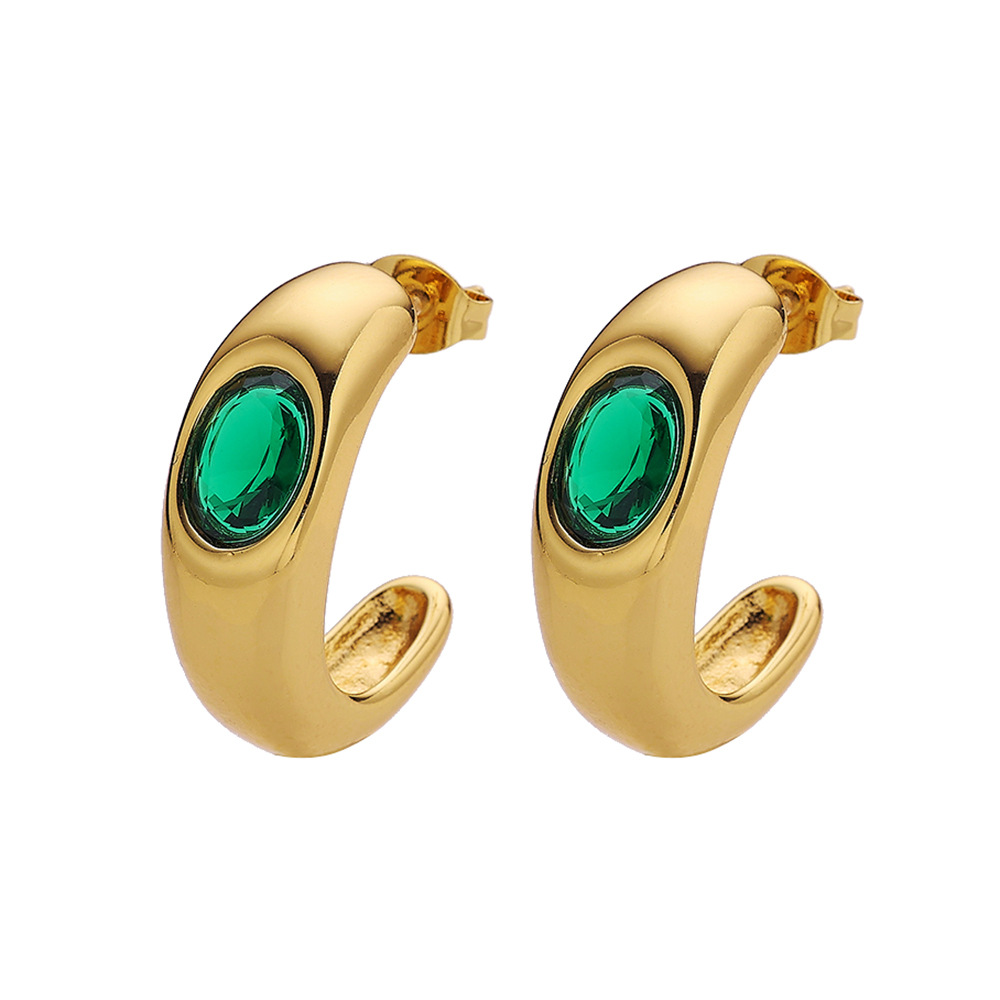 18K Retro Emerald Zircon Stud Earrings - Elegant Gemstone Jewelry - Image 5