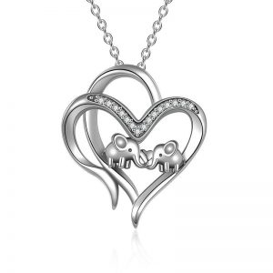 Sterling Silver Heart-shaped Elephant Pendant for Mother and Child Bond