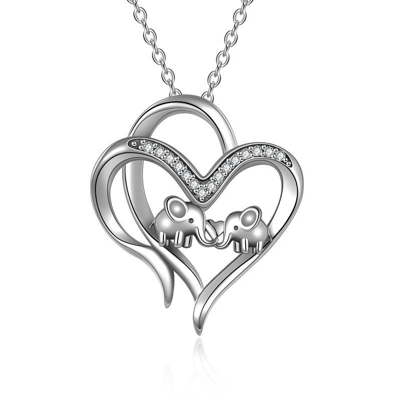Sterling Silver Heart-shaped Elephant Pendant for Mother and Child Bond