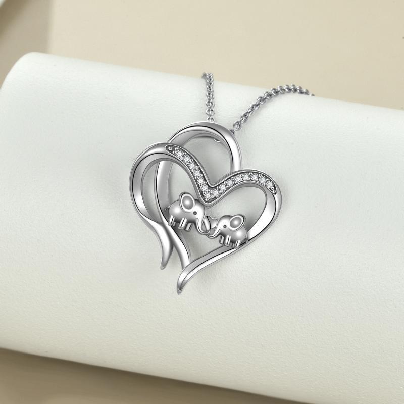 Sterling Silver Heart-shaped Elephant Pendant for Mother and Child Bond - Image 2