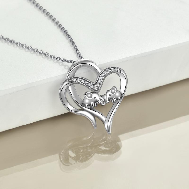 Sterling Silver Heart-shaped Elephant Pendant for Mother and Child Bond - Image 3
