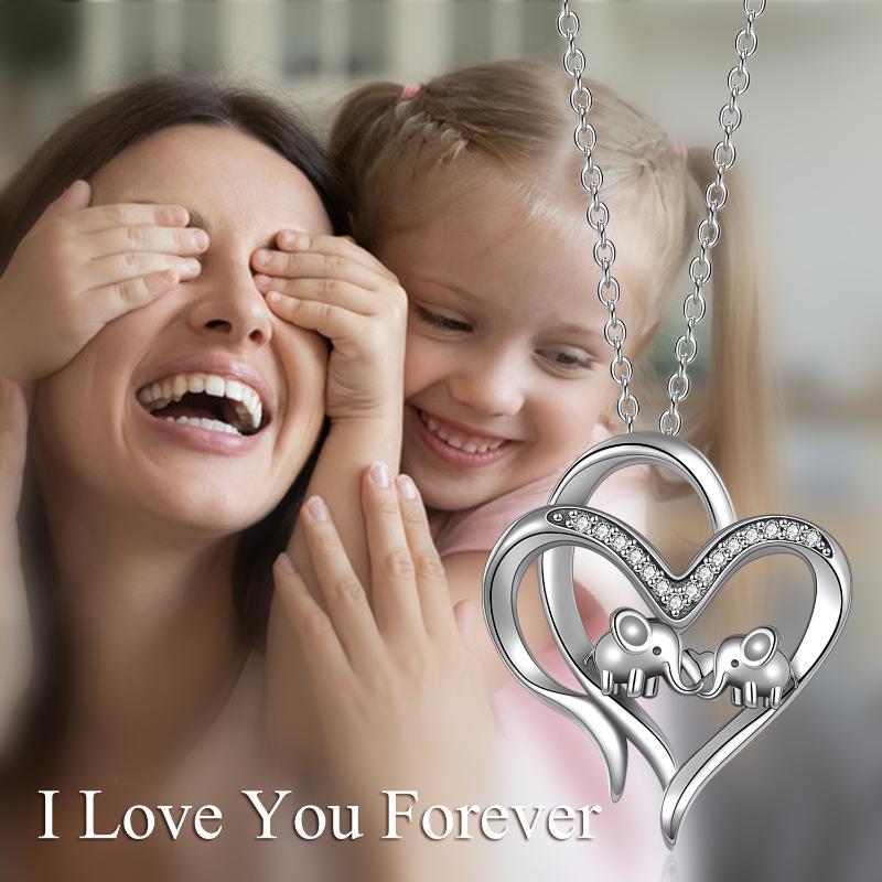 Sterling Silver Heart-shaped Elephant Pendant for Mother and Child Bond - Image 6
