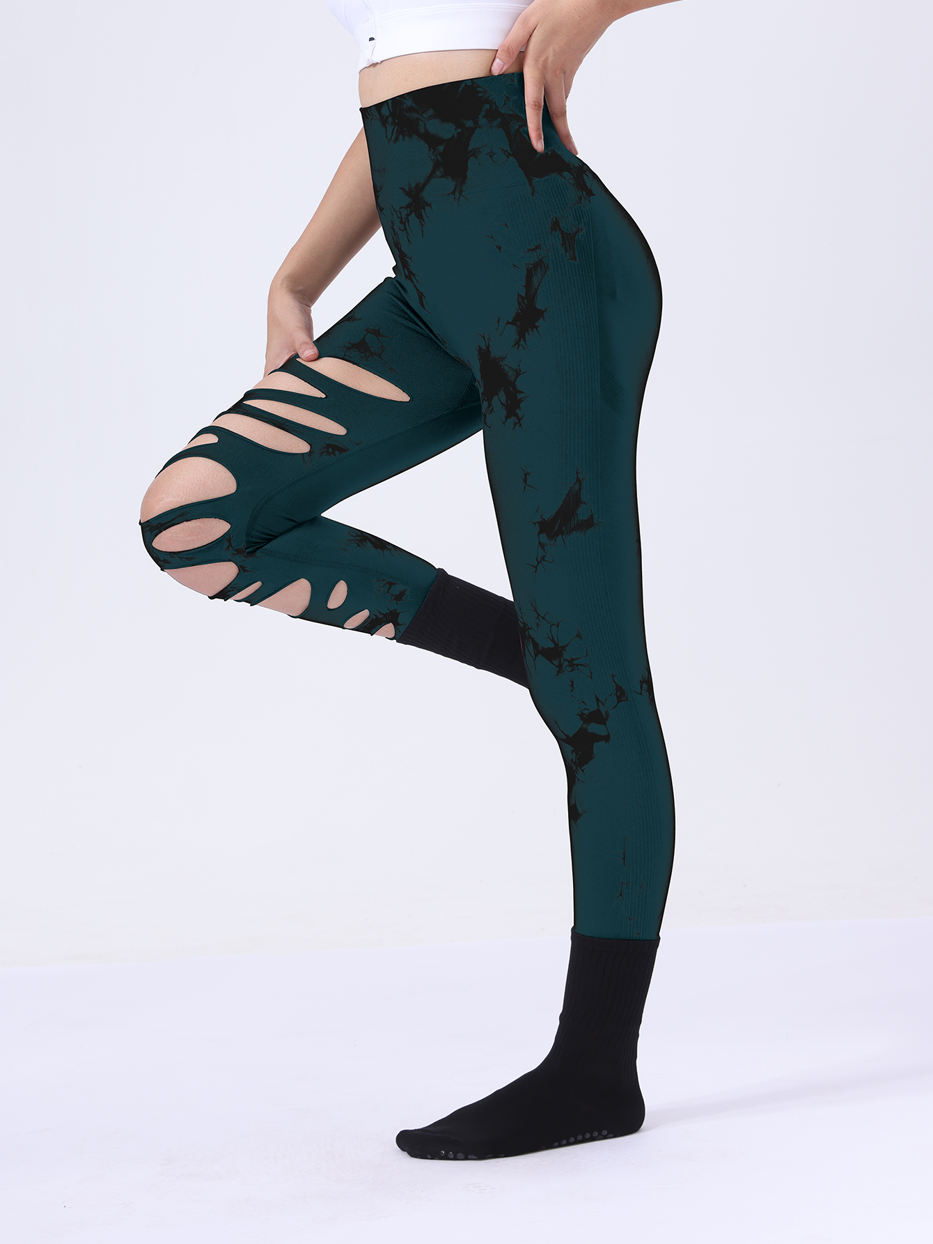 2 Pack High Waisted Tie Dye Cutout Leggings for Women - Sexy Hollow Design, Elastic Scrunch Butt Lifting, Tummy Control Yoga Pants for Workout and Athletic Wear - Image 40