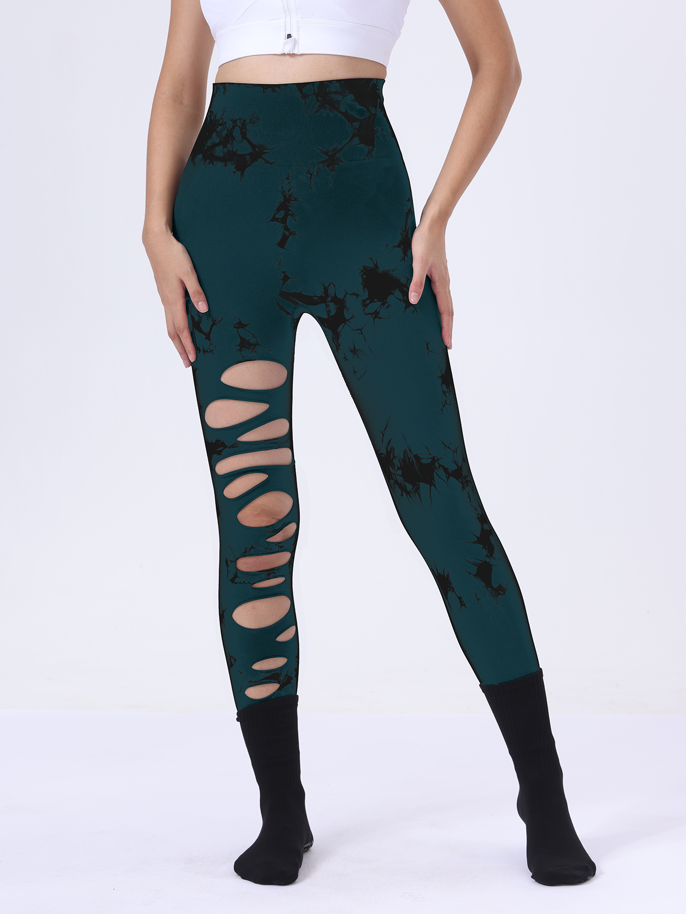 2 Pack High Waisted Tie Dye Cutout Leggings for Women - Sexy Hollow Design, Elastic Scrunch Butt Lifting, Tummy Control Yoga Pants for Workout and Athletic Wear - Image 42