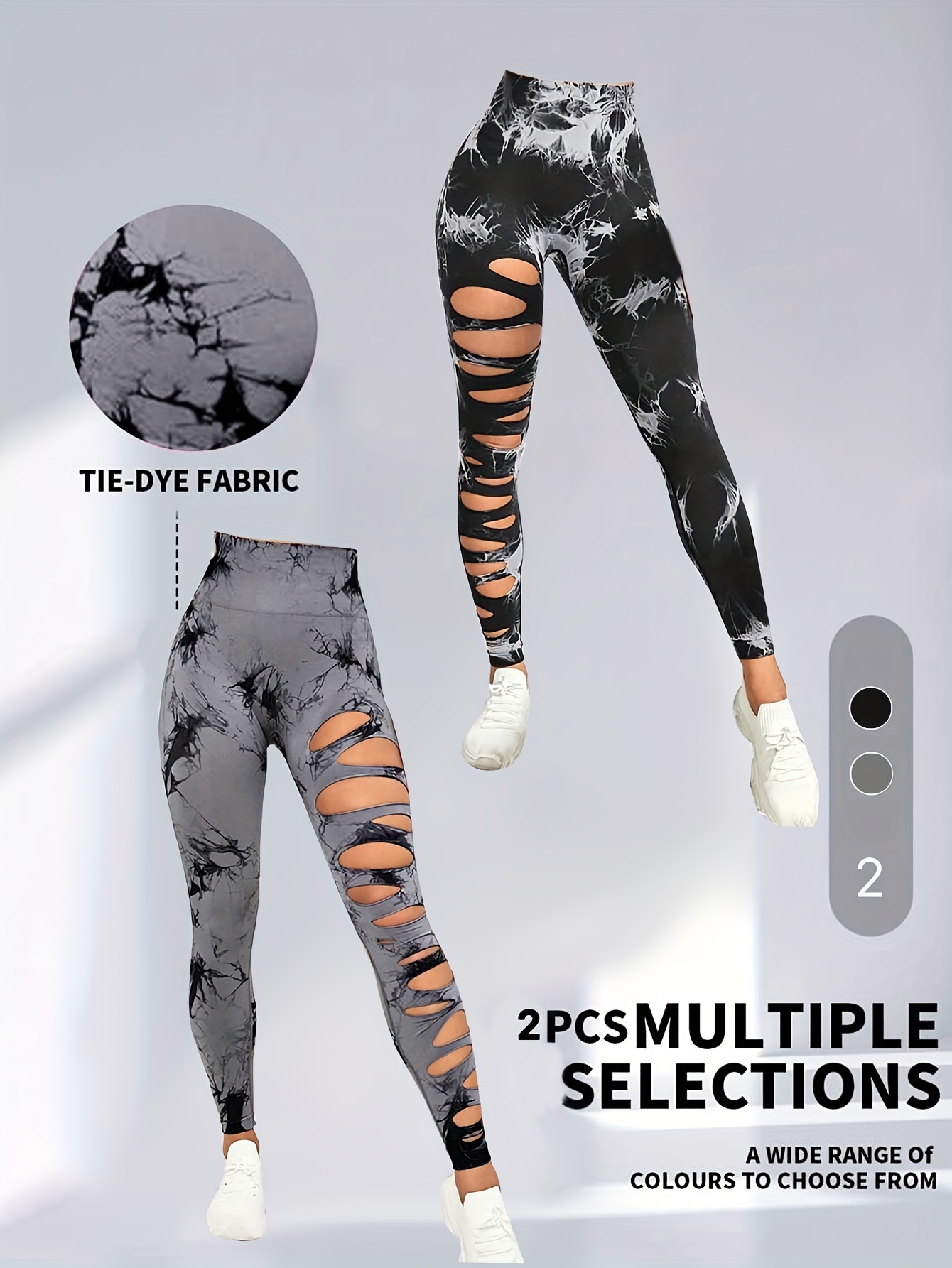 2 Pack High Waisted Tie Dye Cutout Leggings for Women - Sexy Hollow Design, Elastic Scrunch Butt Lifting, Tummy Control Yoga Pants for Workout and Athletic Wear - Image 44