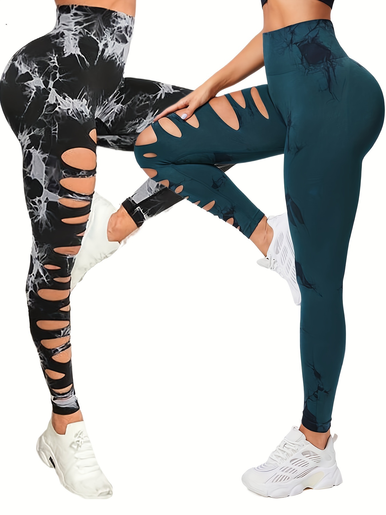 2 Pack High Waisted Tie Dye Cutout Leggings for Women - Sexy Hollow Design, Elastic Scrunch Butt Lifting, Tummy Control Yoga Pants for Workout and Athletic Wear - Image 47
