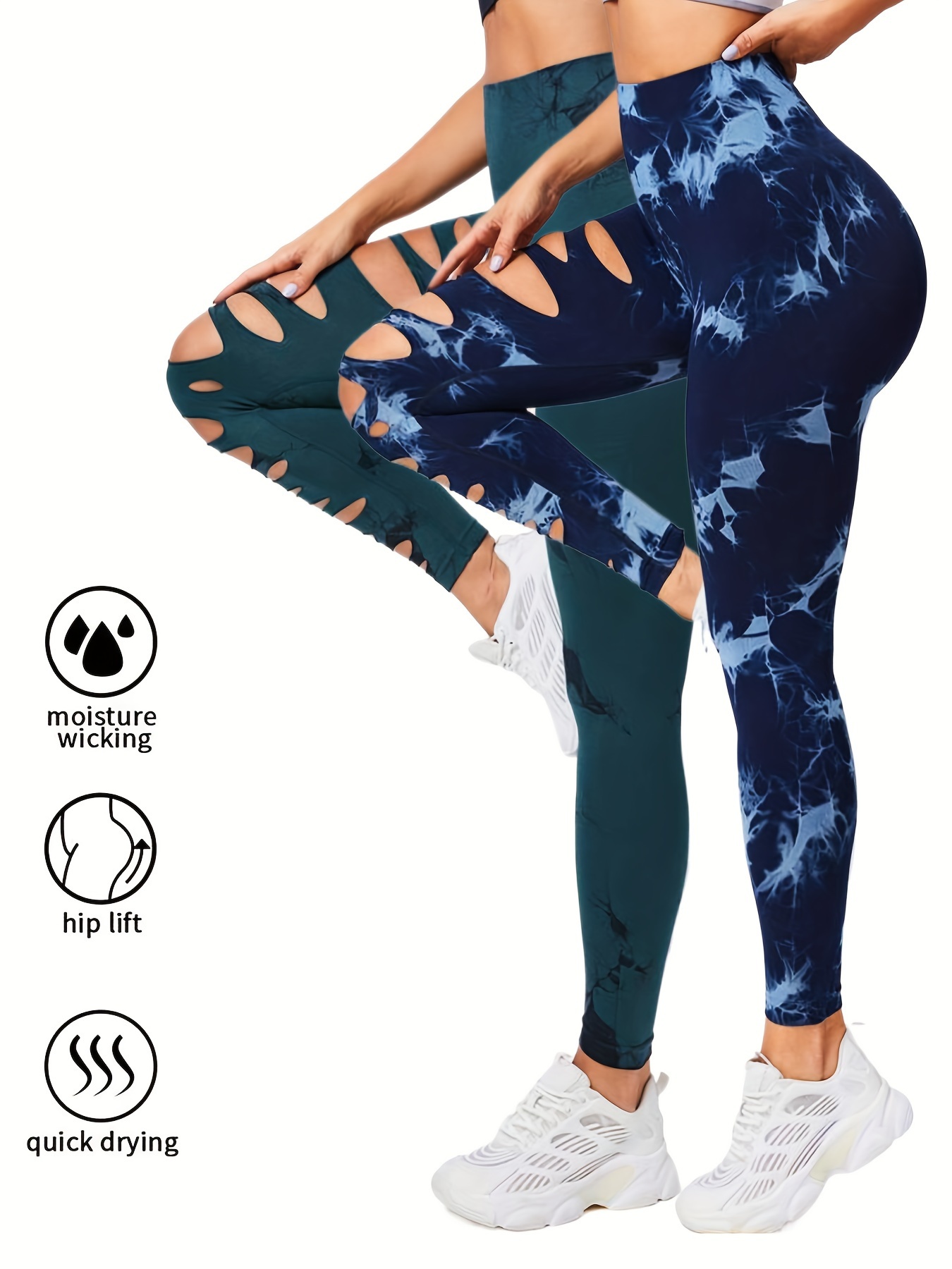 2 Pack High Waisted Tie Dye Cutout Leggings for Women - Sexy Hollow Design, Elastic Scrunch Butt Lifting, Tummy Control Yoga Pants for Workout and Athletic Wear - Image 48