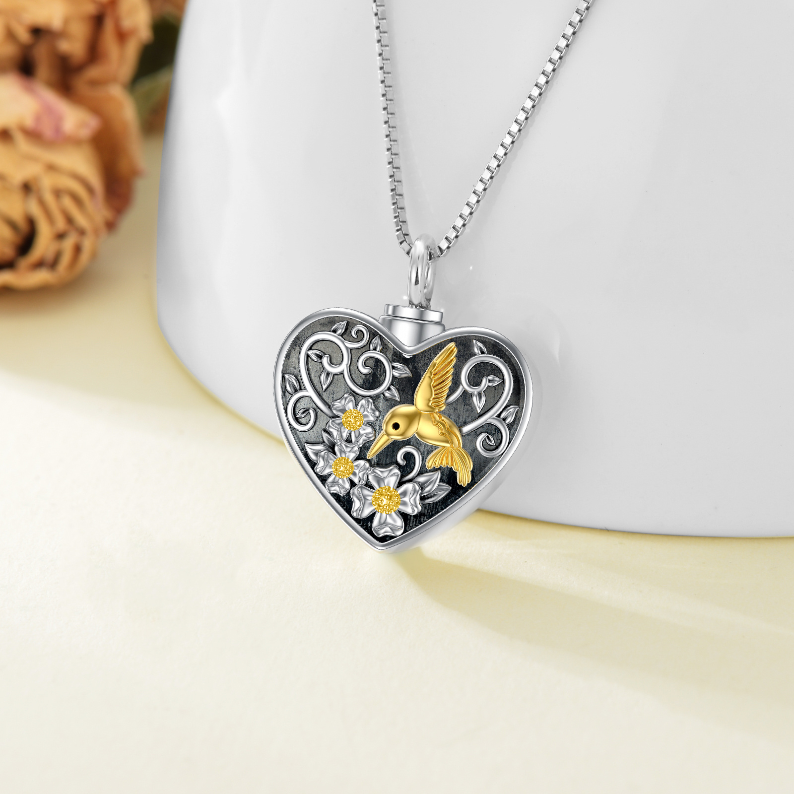 Heart Hummingbird Urn Necklace for Ashes - Elegant Cremation Jewelry for Women - Image 3