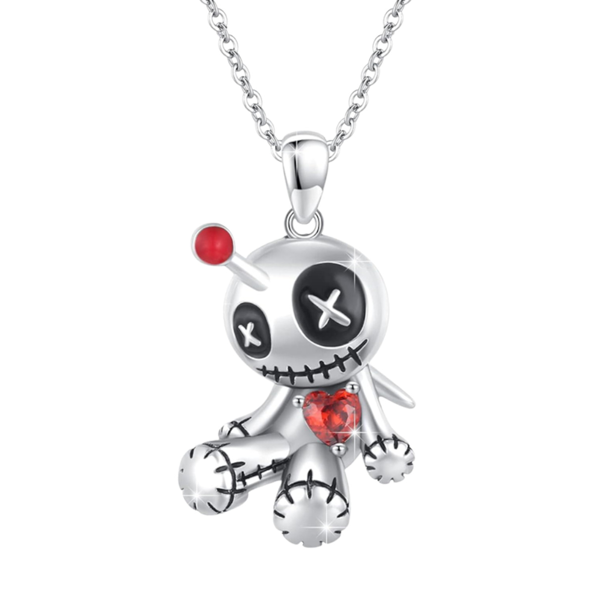 Cartoon Red Heart Voodoo Doll Necklace - Unique Halloween Clavicle Jewelry Accessories