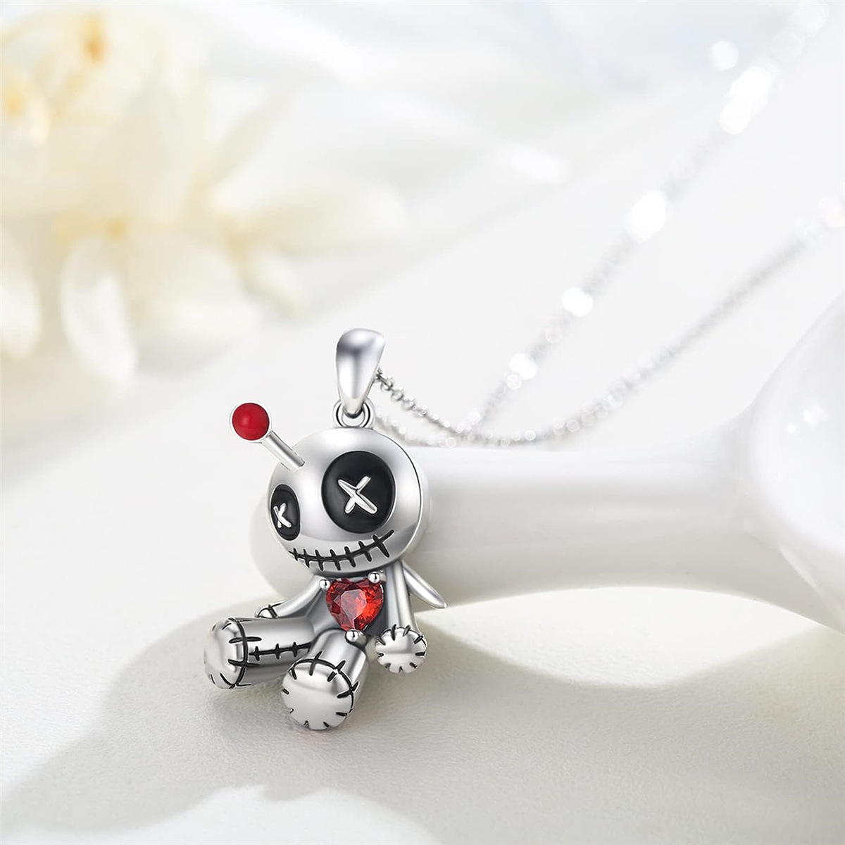 Cartoon Red Heart Voodoo Doll Necklace - Unique Halloween Clavicle Jewelry Accessories - Image 4