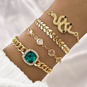 Emerald Square Diamond Bracelet - Unique Snake-Shaped Design
