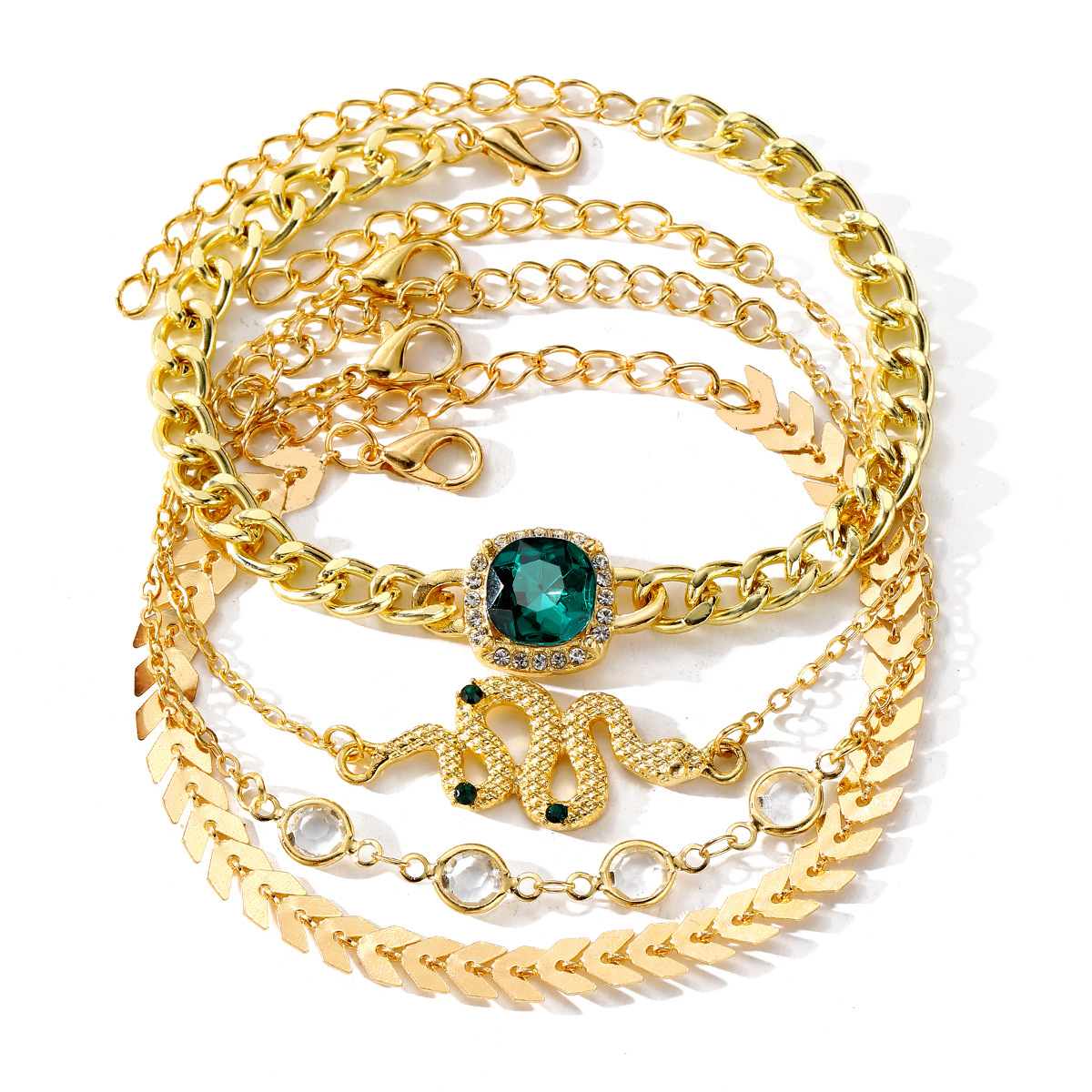 Emerald Square Diamond Bracelet - Unique Snake-Shaped Design - Image 5