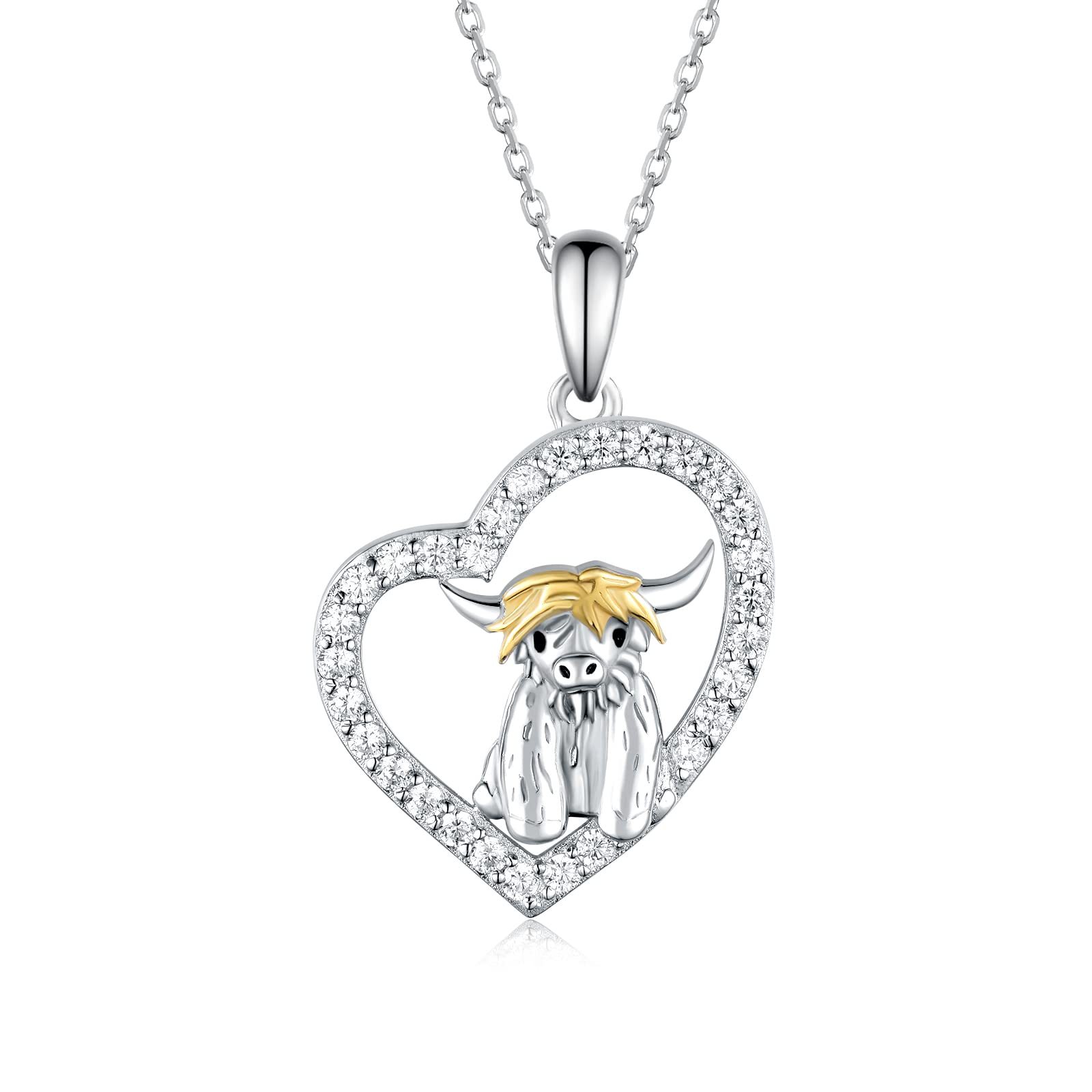 925 Sterling Silver Highland Cow Heart Necklace - Perfect Animal Jewelry Gifts for Women, Girls, and Daughters - Image 7