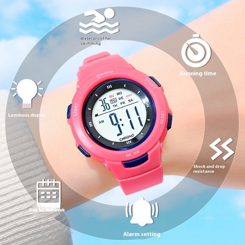 Stylish Luminous Waterproof PU Strap Student Watch with Fashion Pin Buckle - Image 9