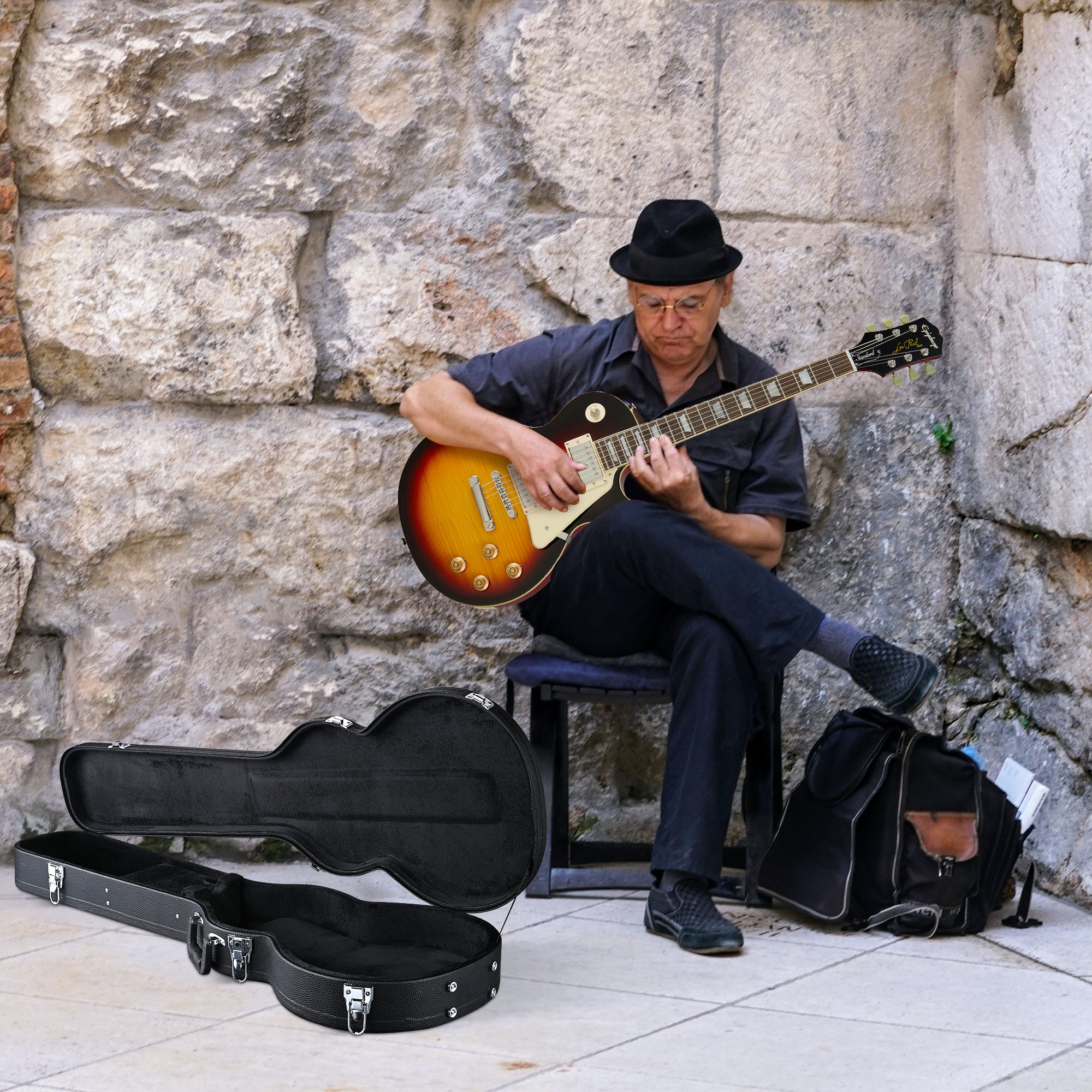 Folk Guitar Outer Box - Durable Hard Plywood with PU Leather Wrap, No Weekend Shipping