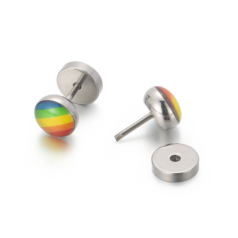 Creative Rainbow Geometric Earrings in Stainless Steel - Fashionable & Unique - Image 3