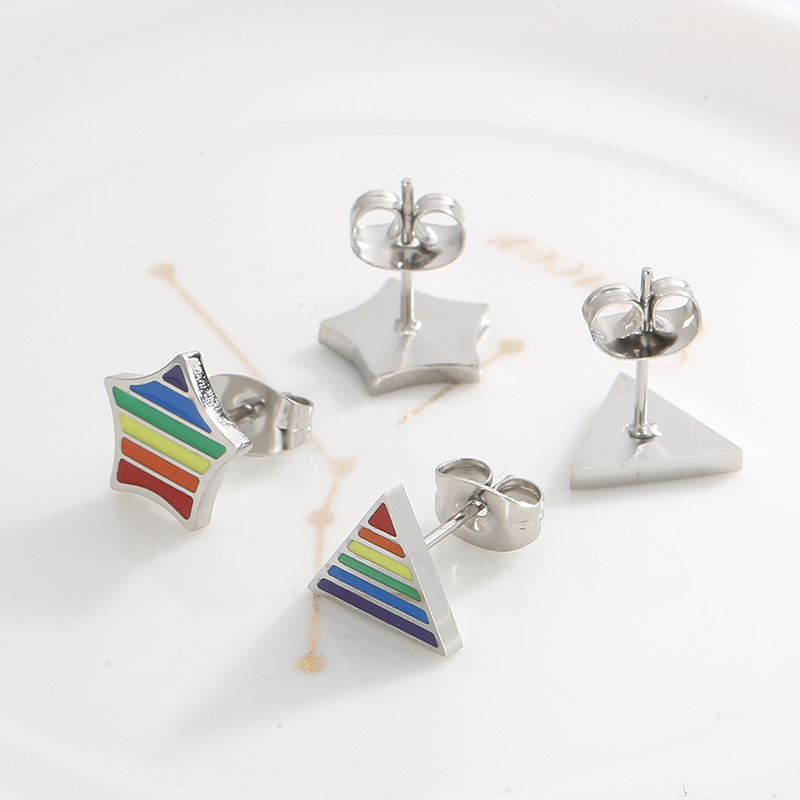 Creative Rainbow Geometric Earrings in Stainless Steel - Fashionable & Unique - Image 10