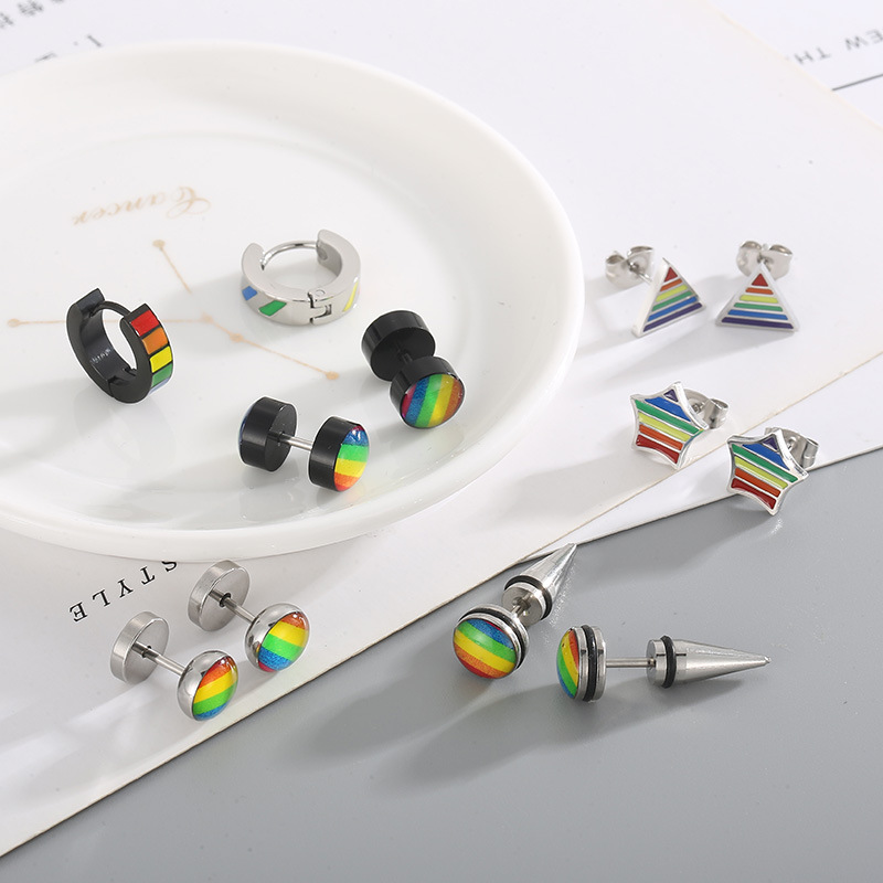 Creative Rainbow Geometric Earrings in Stainless Steel - Fashionable & Unique - Image 11