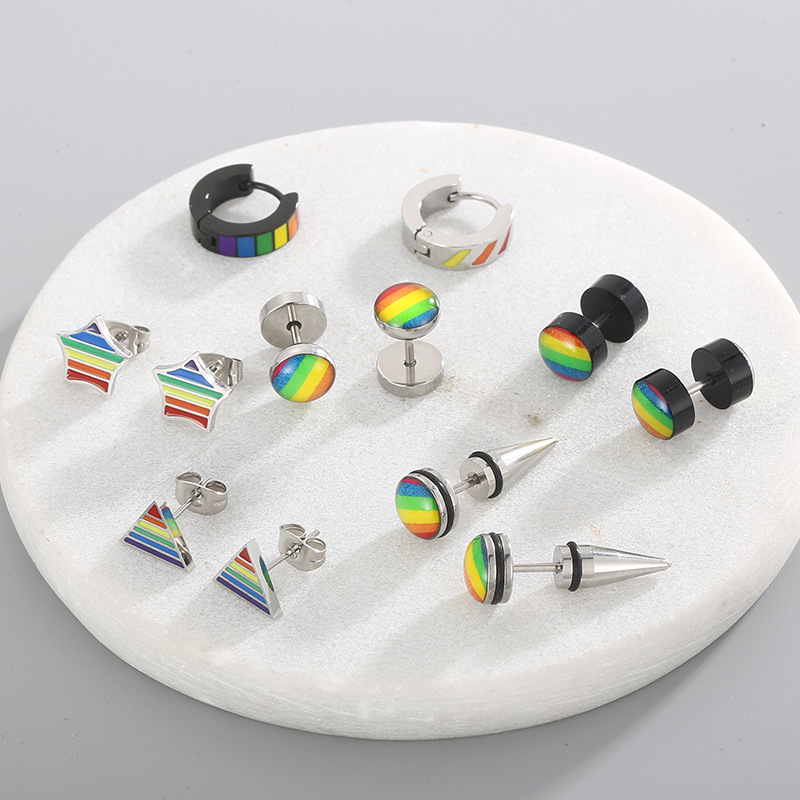 Creative Rainbow Geometric Earrings in Stainless Steel - Fashionable & Unique - Image 16