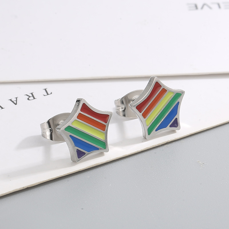 Creative Rainbow Geometric Earrings in Stainless Steel - Fashionable & Unique - Image 17